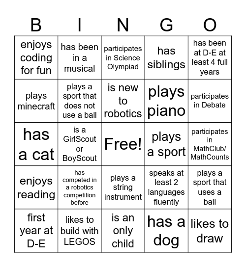 Robotics Bingo Card