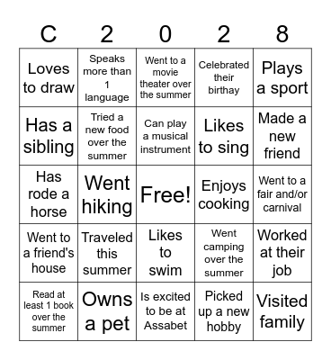 Freshmen Orientation Bingo Card