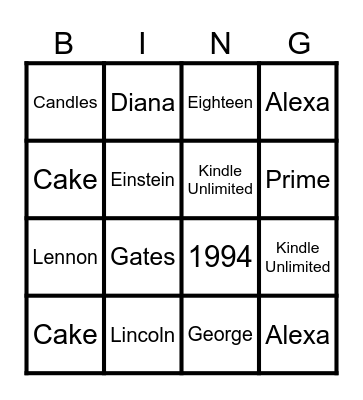 Amazon Birthday Bingo! Bingo Card