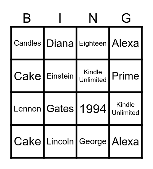 Amazon Birthday Bingo! Bingo Card