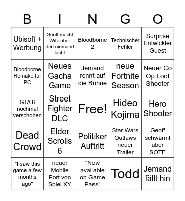 Opening Night Live 2024 Bingo Card