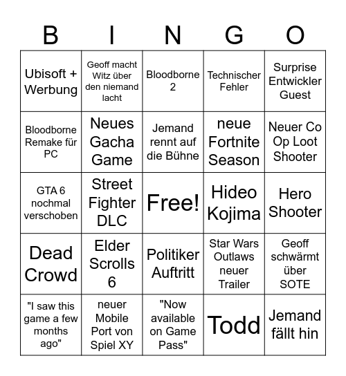 Opening Night Live 2024 Bingo Card