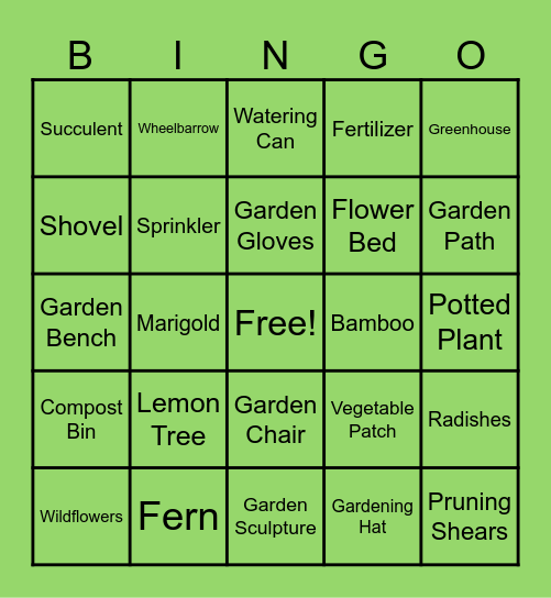 Garden Bingo Card