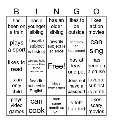 Get To Know You Bingo Card