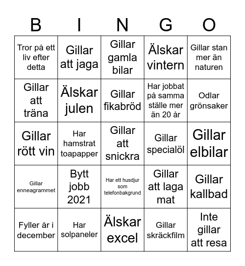 Mingelbingo - hitta någon som... Bingo Card