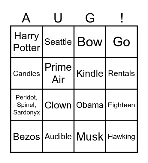 Amazon Birthday Bingo Card