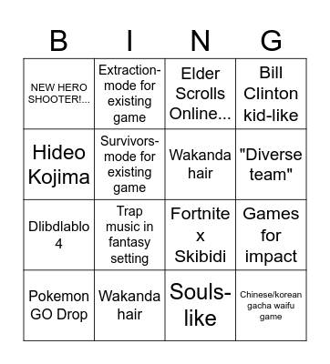 Cringecon Bingo Card