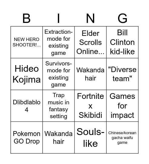 Cringecon Bingo Card