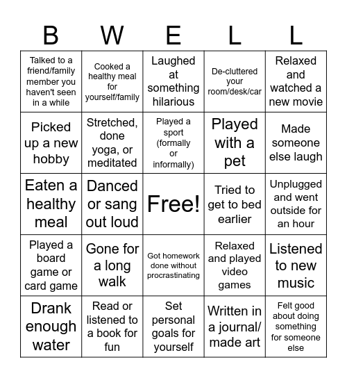 Self Care Bingo-This Month I Have... Bingo Card