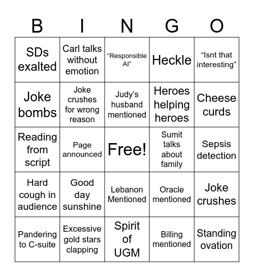 UGM XA Bingo Card