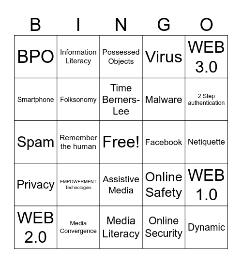 E-Tech Activity Bingo Card