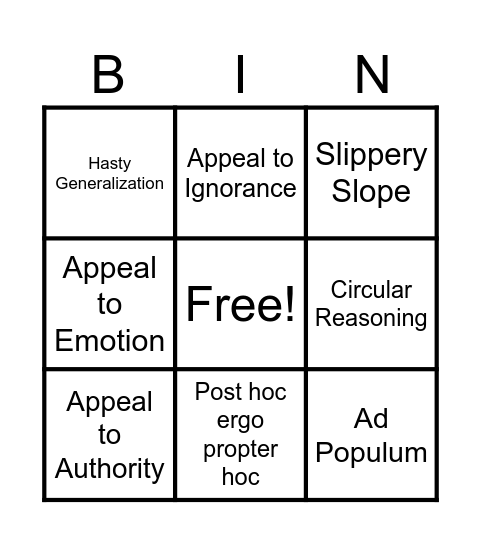 Fallacy Bingo Card