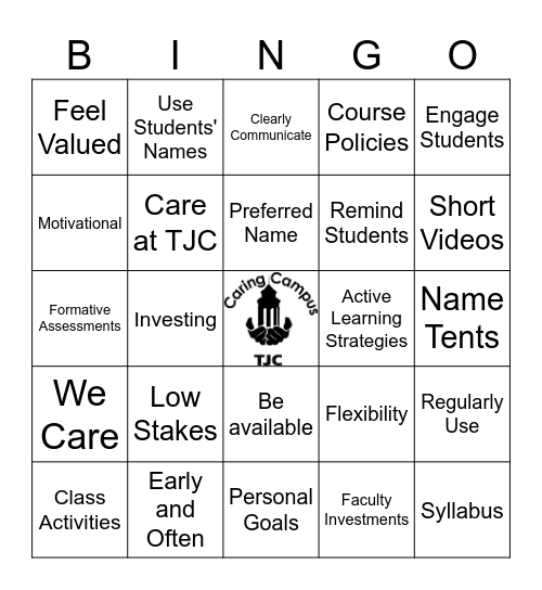 Caring Campus BINGO Card