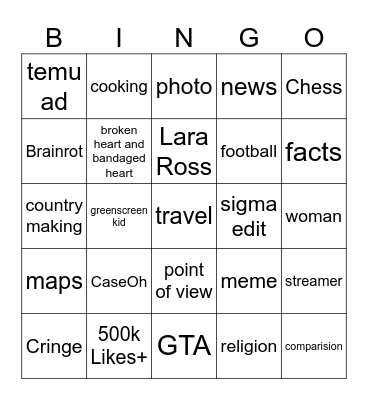 youtube shorts bingo Card