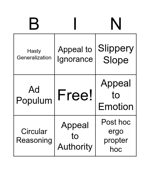 Fallacy Bingo Card