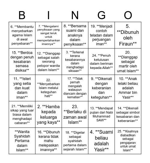 SUMAYYAH Bingo Card