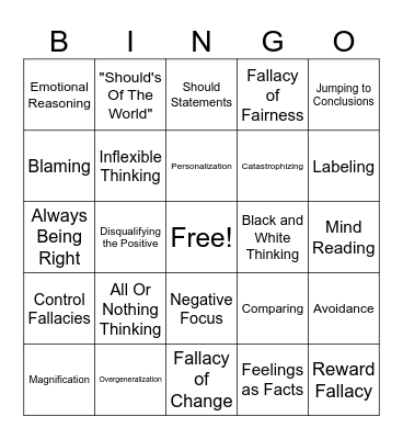 Cognitive Distortions Bingo Card