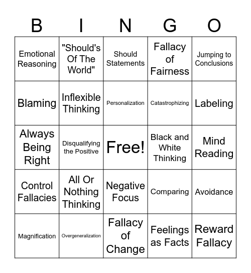 Cognitive Distortions Bingo Card