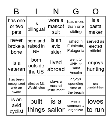 People Bingo Card