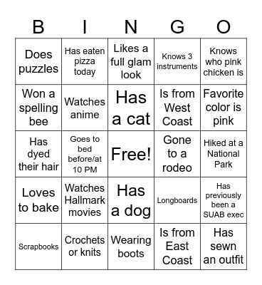 Getting To Know You Blackout Bingo Card