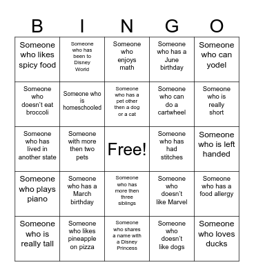 Youth Group Bingo Card