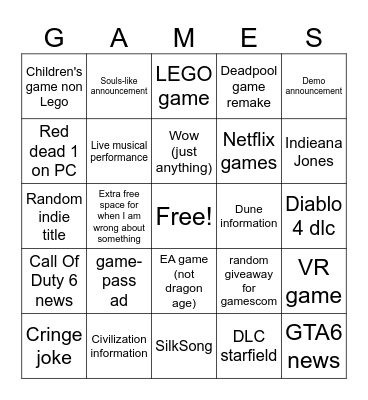 Gamescom 2024 Bingo Card