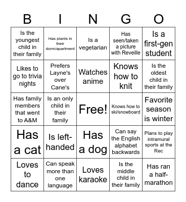 Untitled Bingo Card