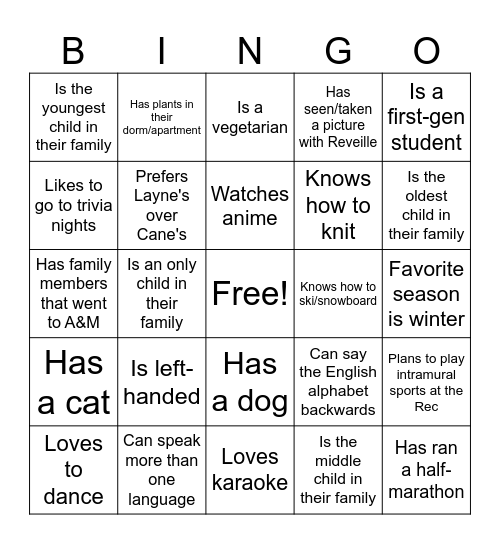 Untitled Bingo Card