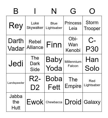 STAR WARS BINGO Card