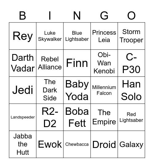 STAR WARS BINGO Card