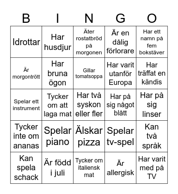 Lära känna-bingo Card