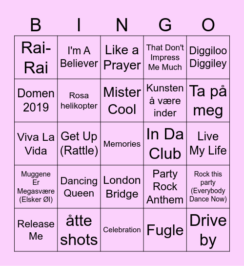 Musikkbingo <3 Bingo Card