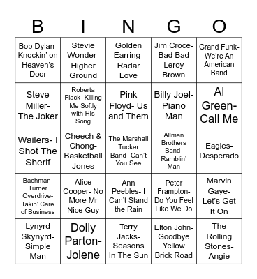 Radio Bingo Class of 1973 Bingo Card