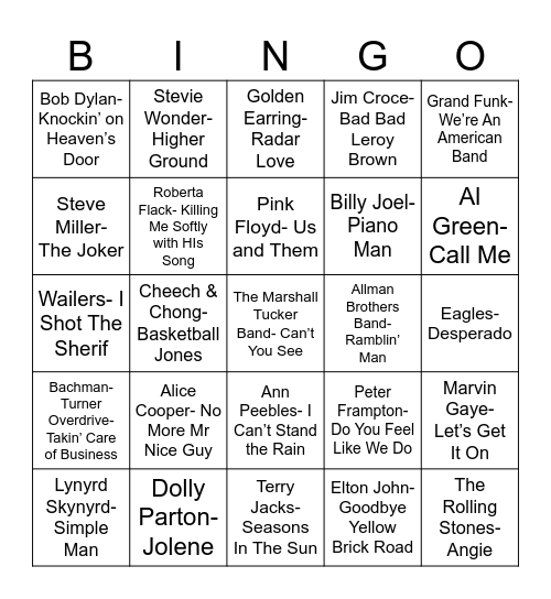 Radio Bingo Class of 1973 Bingo Card