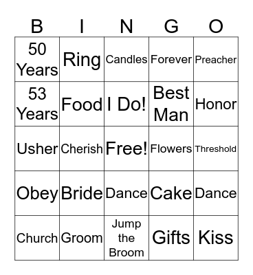 Wedding Anniversary Bingo Card