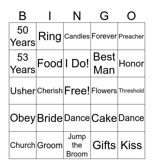 Wedding Anniversary Bingo Card