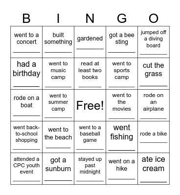 Get to know you(th) Bingo Card
