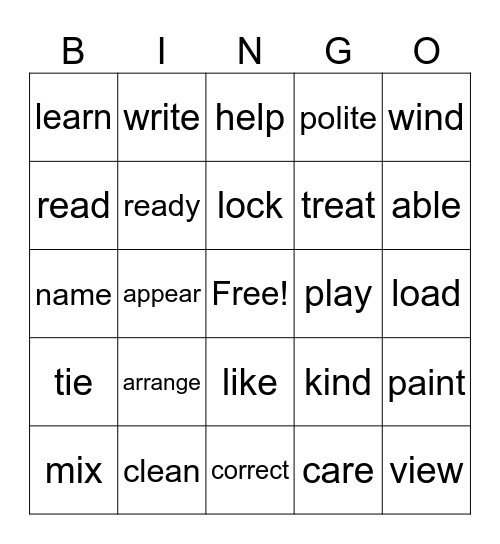 Prefix BINGO Card