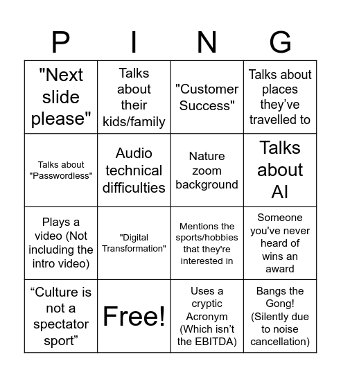 Weekly Sync Pingo Bingo Card