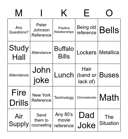 MIKE-O Bingo Card