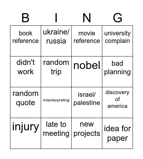 Fabio Bingo Card