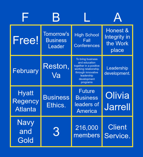 FBLA Bingo Card