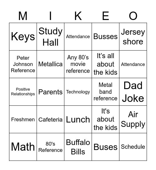 MIKE-O Bingo Card