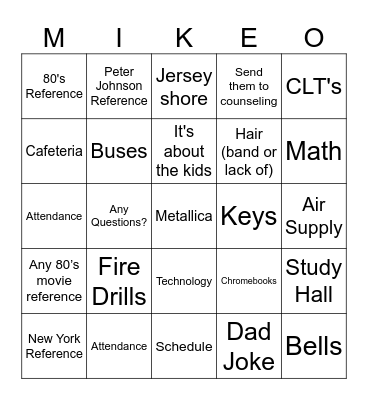 MIKE-O Bingo Card