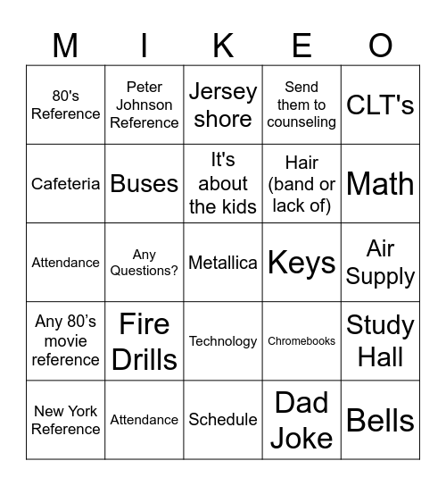 MIKE-O Bingo Card