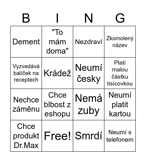 Směna v zážitkové lékárně Bingo Card