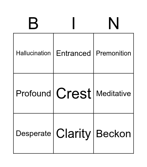 Lesson 7 Vocabulary Bingo Card