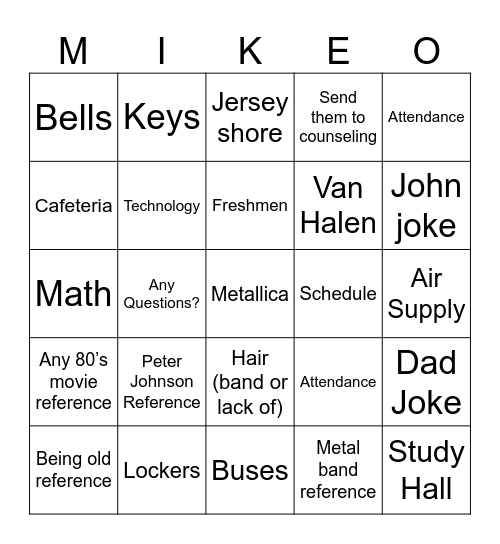 MIKE-O Bingo Card