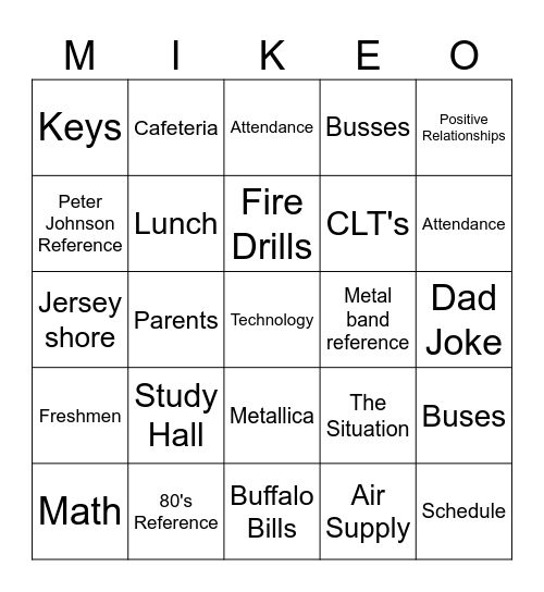 MIKE-O Bingo Card