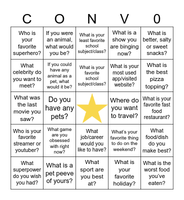 Conversation Bingo Card